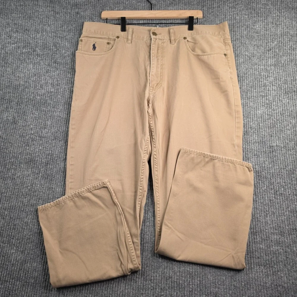 Polo Ralph Lauren Straight 650 Pants Mens 40x32 Khaki Tan Cotton Denim Style Y2K